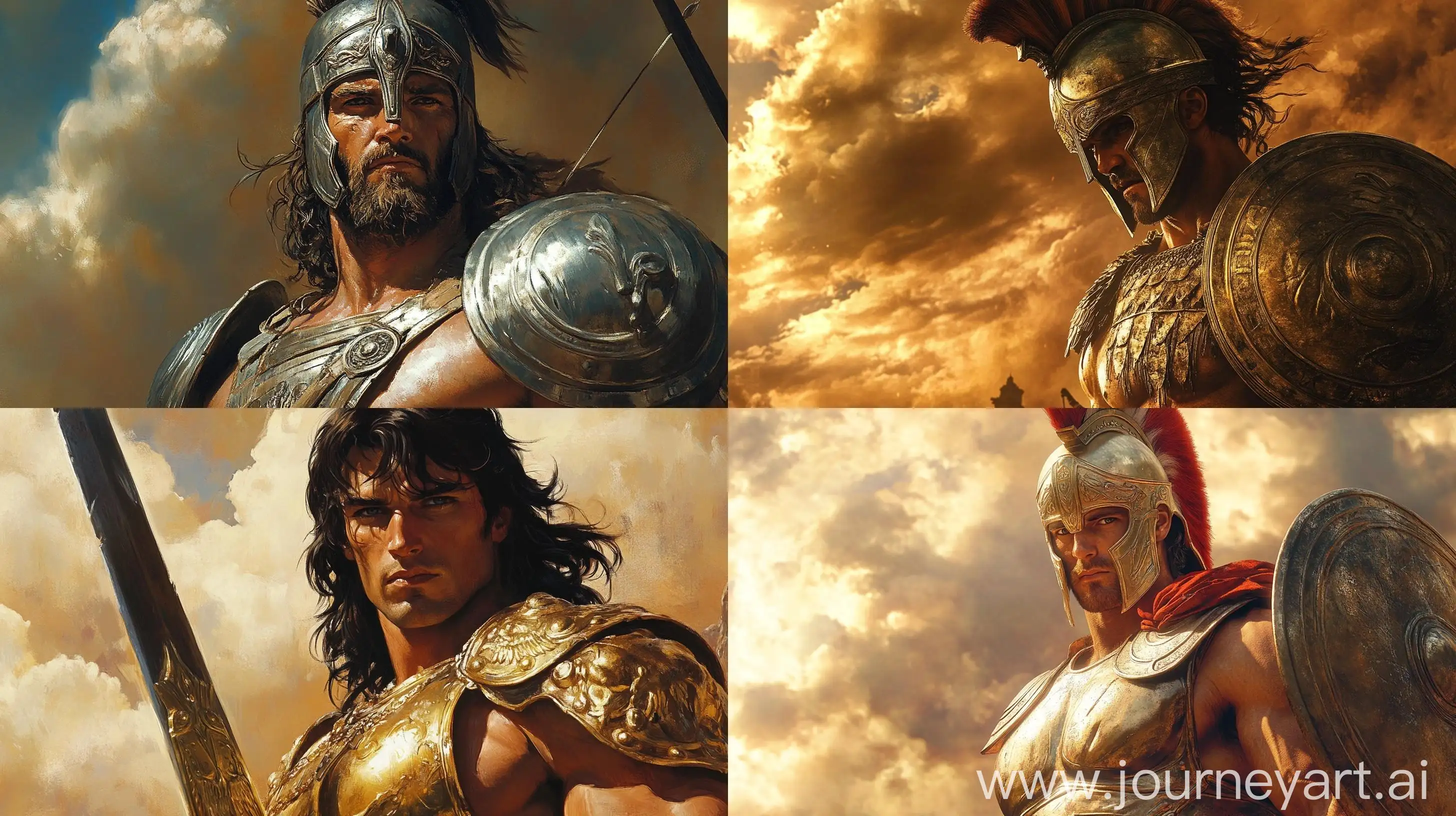 Epic-Closeup-of-Achilles-in-Combat-Stance-with-Dramatic-Sky