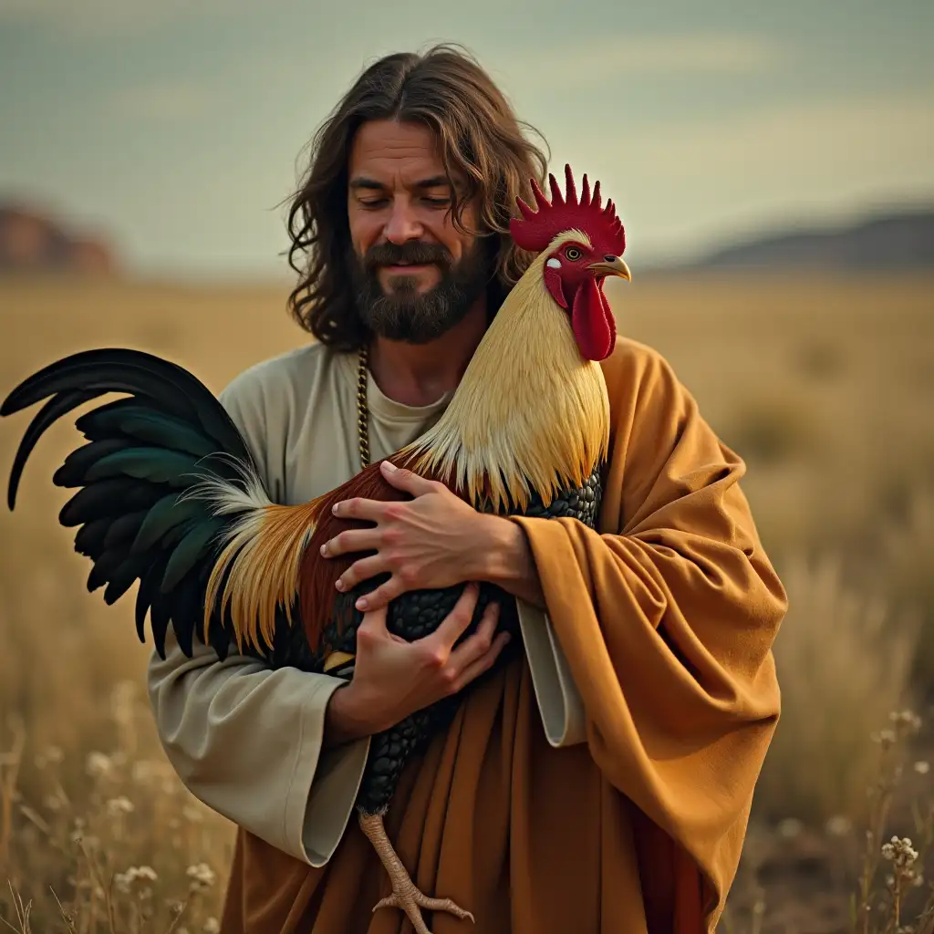 Jesus-Embracing-a-Rooster-in-a-Spiritual-Moment