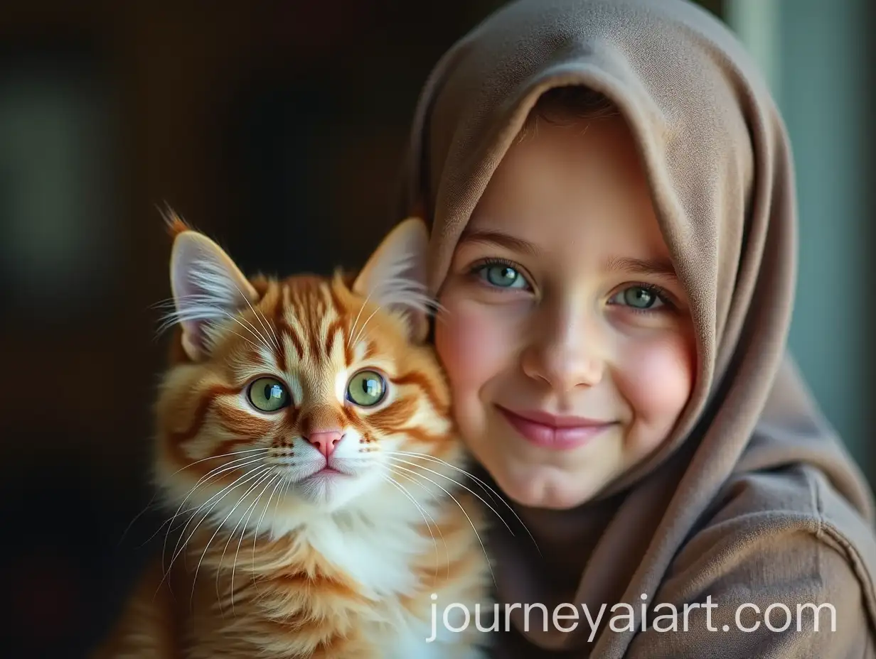 Smiling-Hijabi-Girl-with-Green-Eyes-and-Cat-Companion