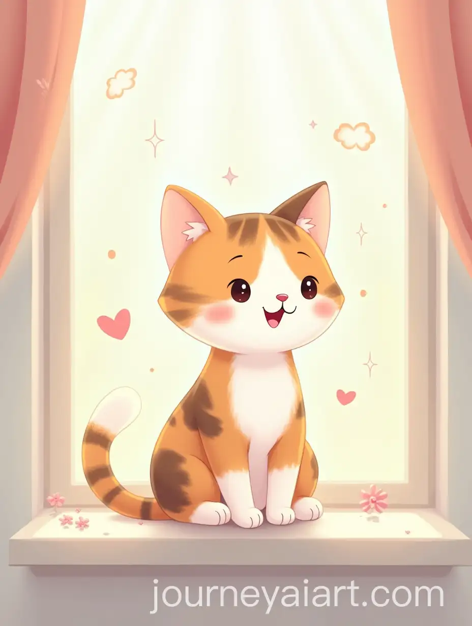 Kawaii-Calico-Cat-on-a-Cozy-Windowsill-with-Magical-Sunlight