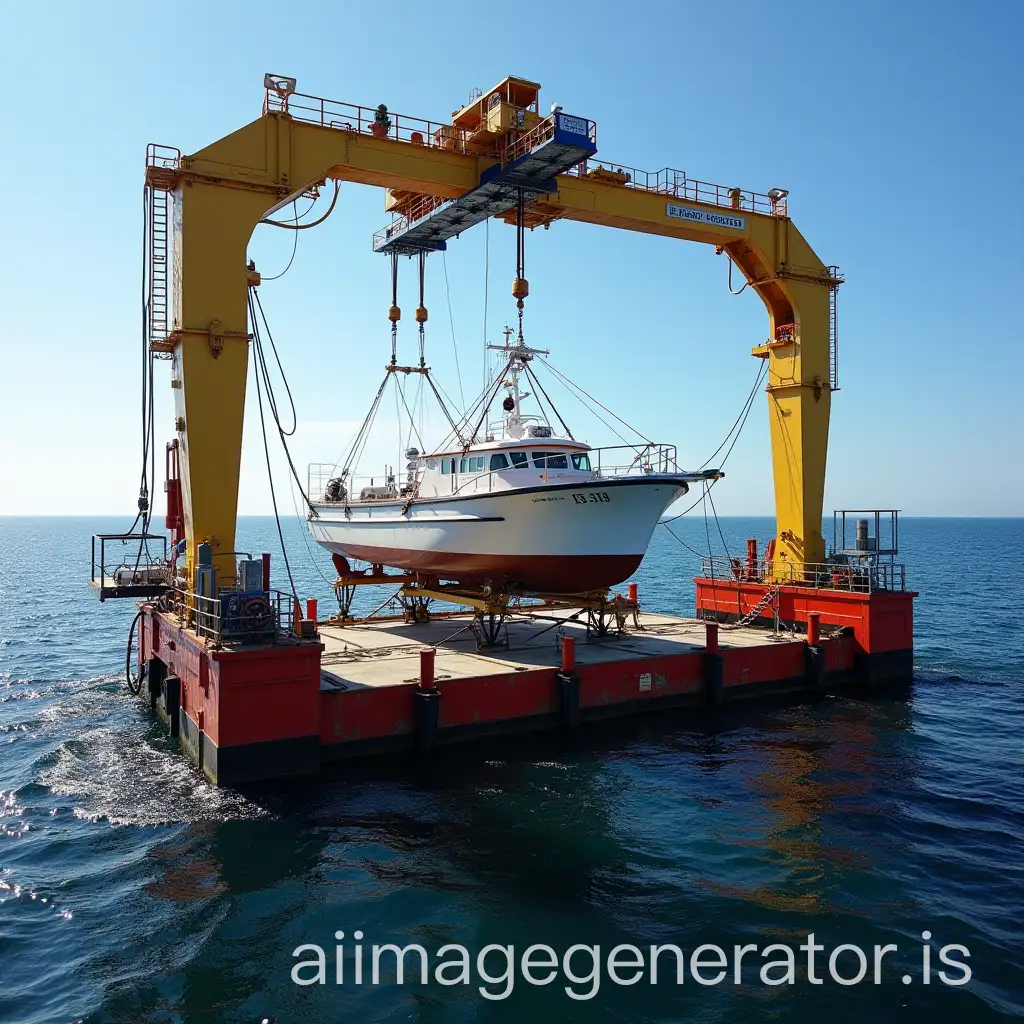 Dinghy-on-Lifting-Sea-Crane-for-Maintenance-at-Dock