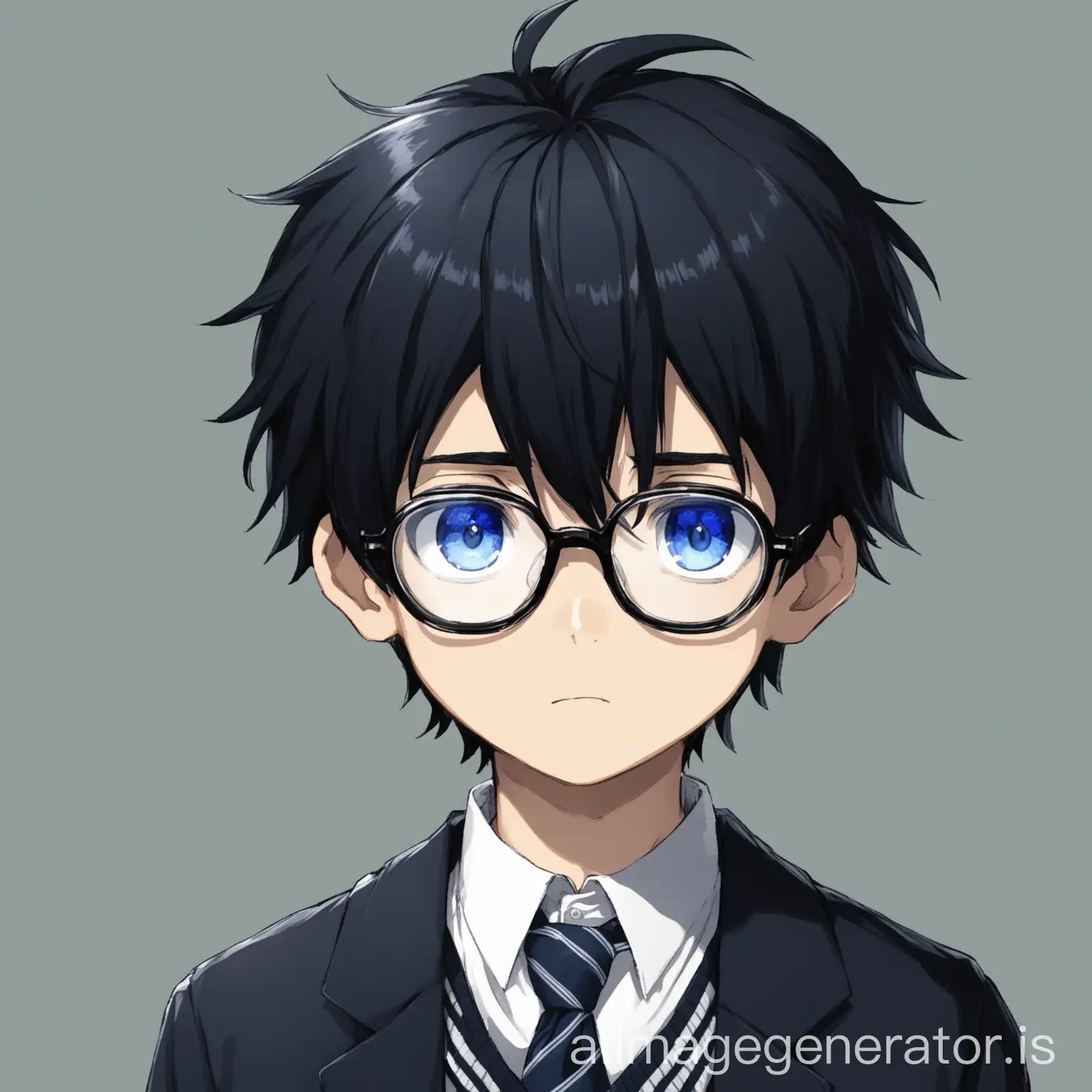 Boy-with-Black-Hair-and-Dark-Tinted-Glasses-in-Student-Outfit