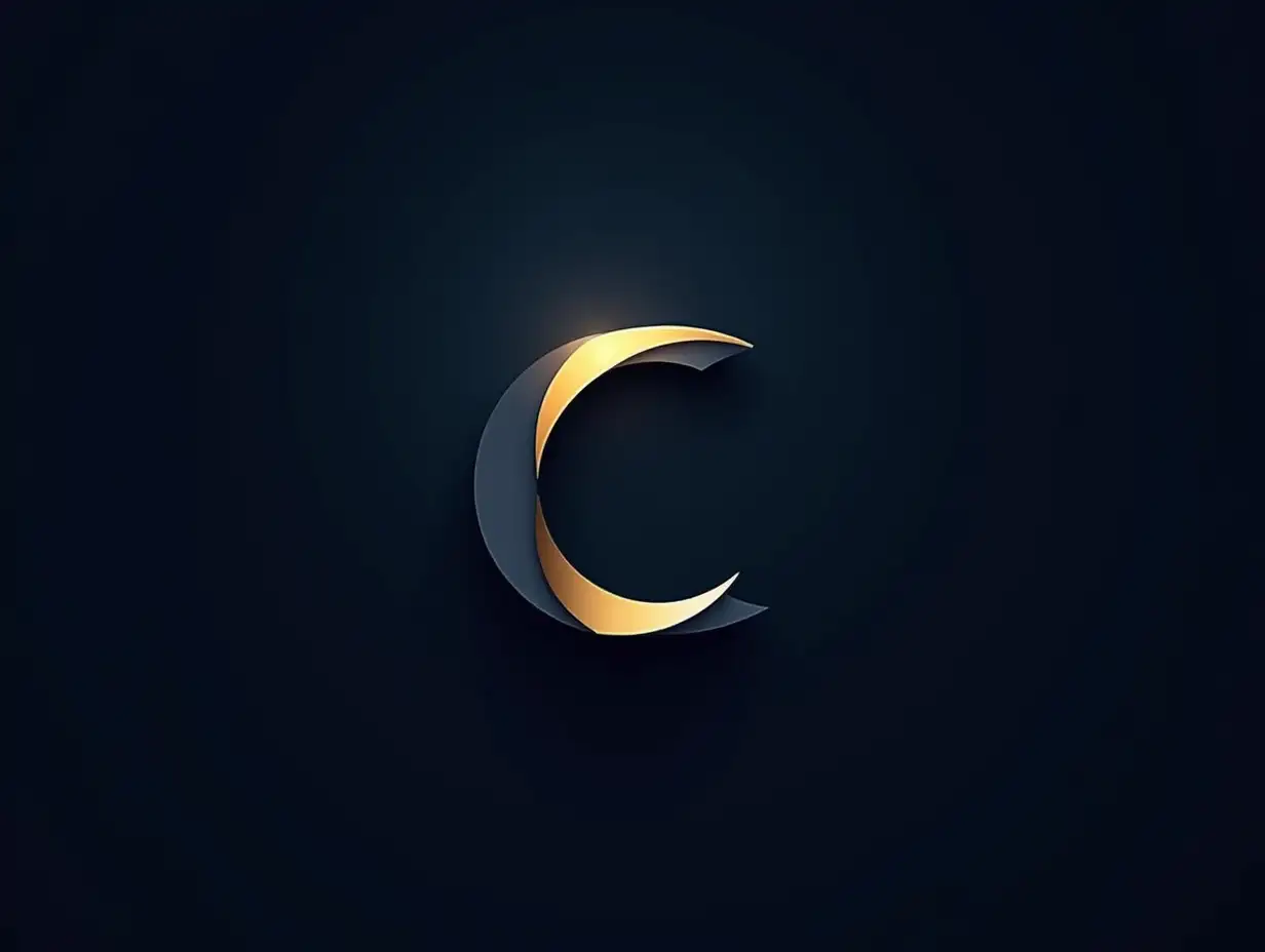 make me a logo using capital letter C related to e-market use dark blue color and have an outline colored gold. Make a background also using dark color gradient then blur it.