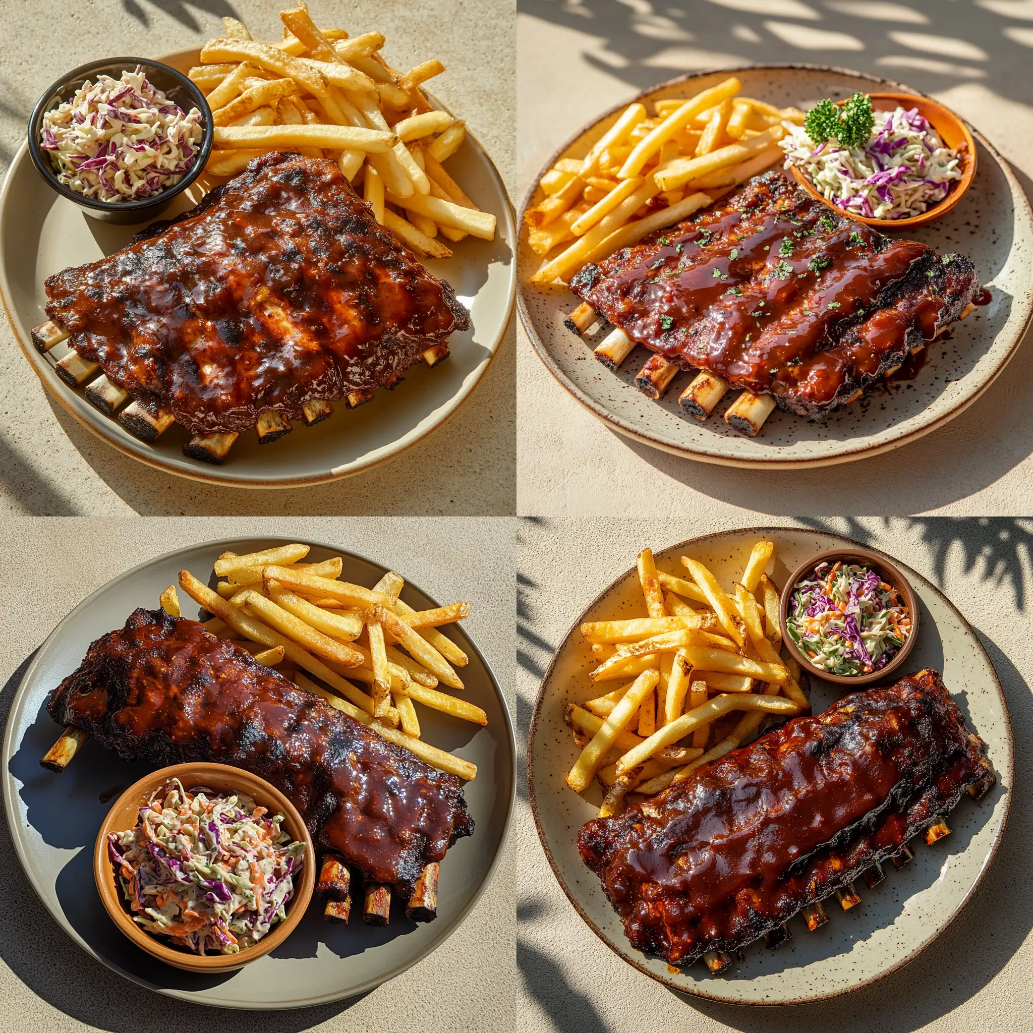 Delicious-Pork-Ribs-with-Fries-and-Coleslaw-on-Sunlit-Concrete-Surface