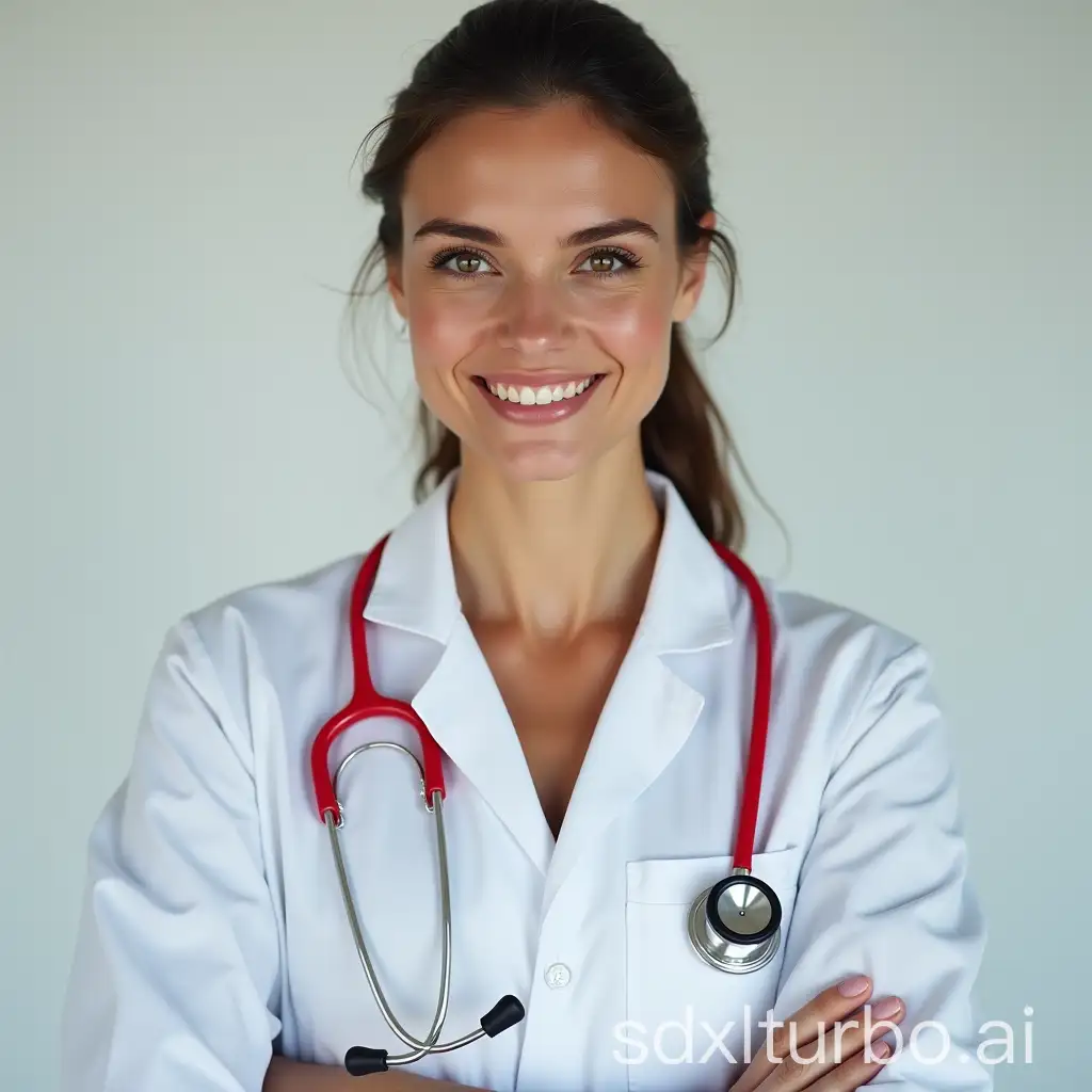 female doctor withr red stethoscope