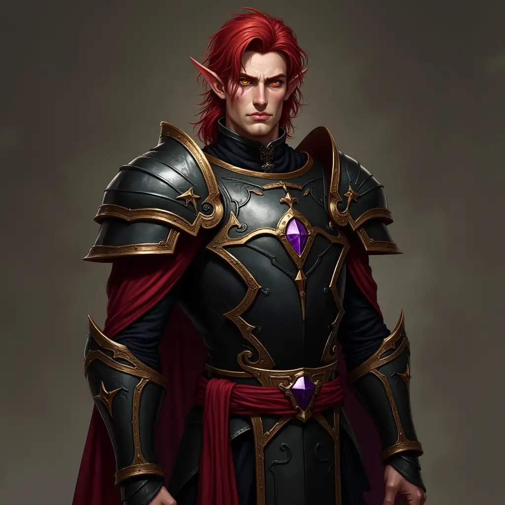 Muscular Blood Elf Guard in Fitted Armor with Fiery Features