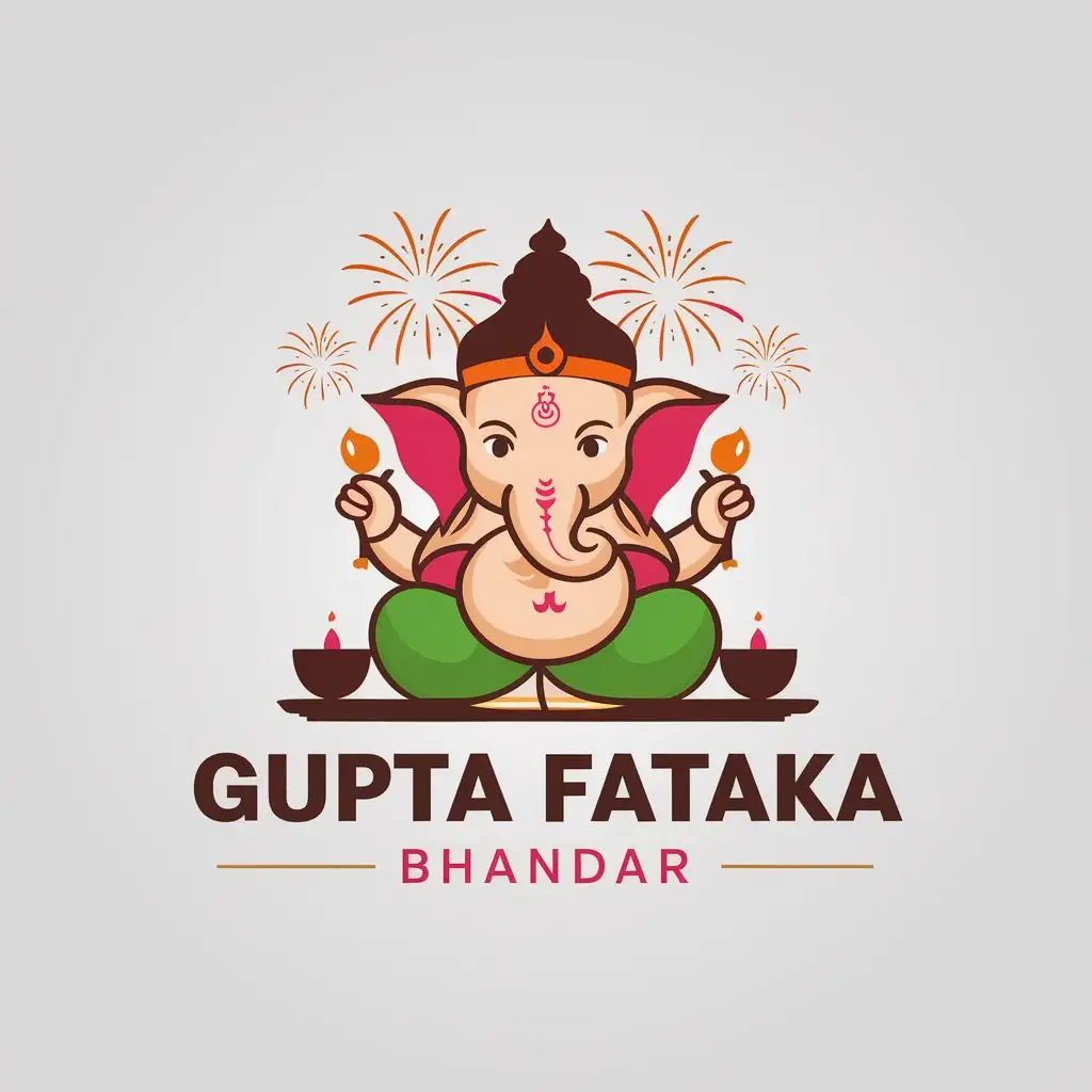 LOGO Design For Gupta Fataka Bhandar Cute Lord Ganesha with Diyas and Fireworks