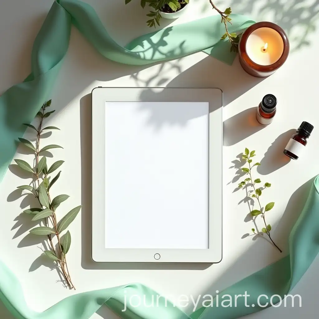 Luxurious-White-Table-Setting-with-Mint-Ribbon-and-Natural-Elements