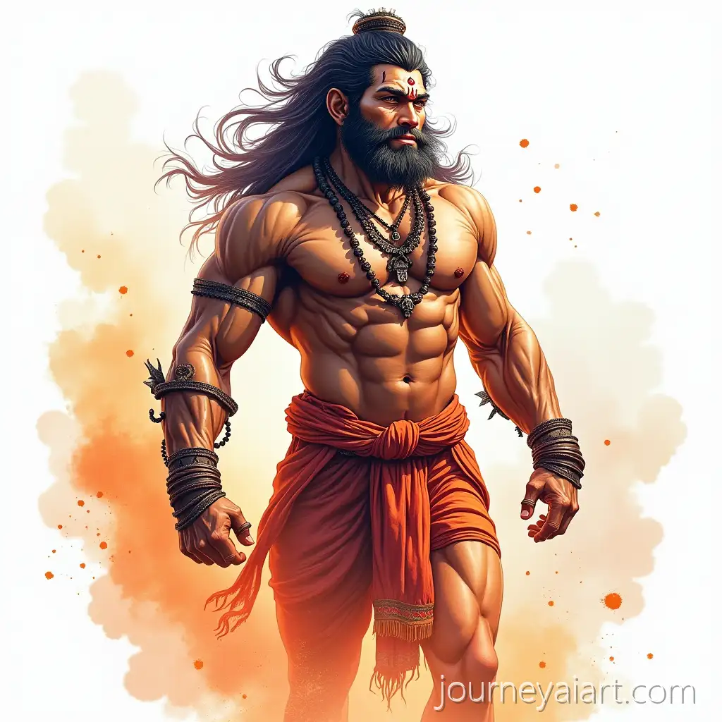 Watercolor-Portrait-of-Muscular-Indian-Monkey-God-Lord-Hanuman-with-Vibrant-Colors