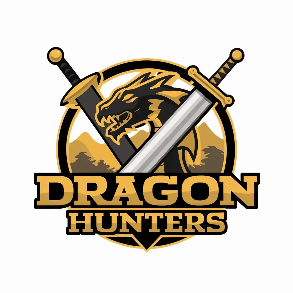 LOGO Design for Dragon Hunters Modern Vector Logo with Dragon and Sword