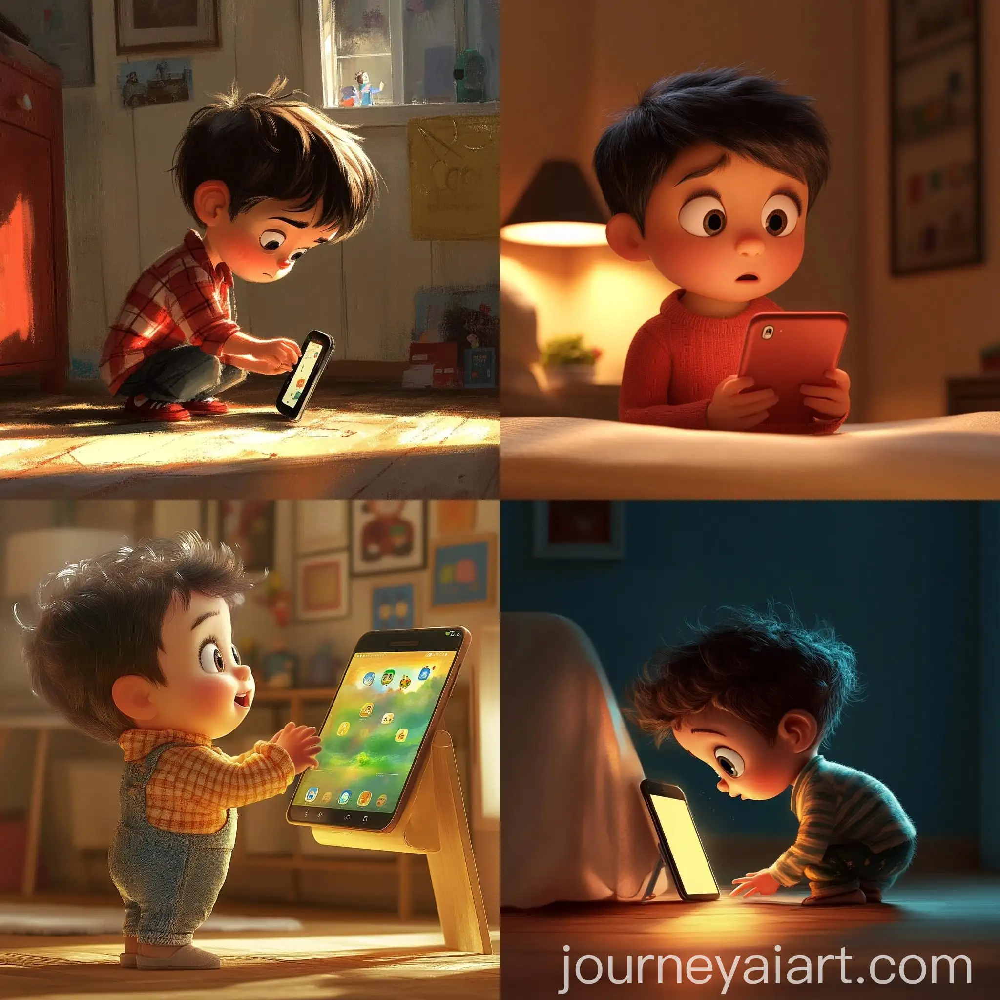 Child-Entering-Mobile-Device-in-PIXAR-Style