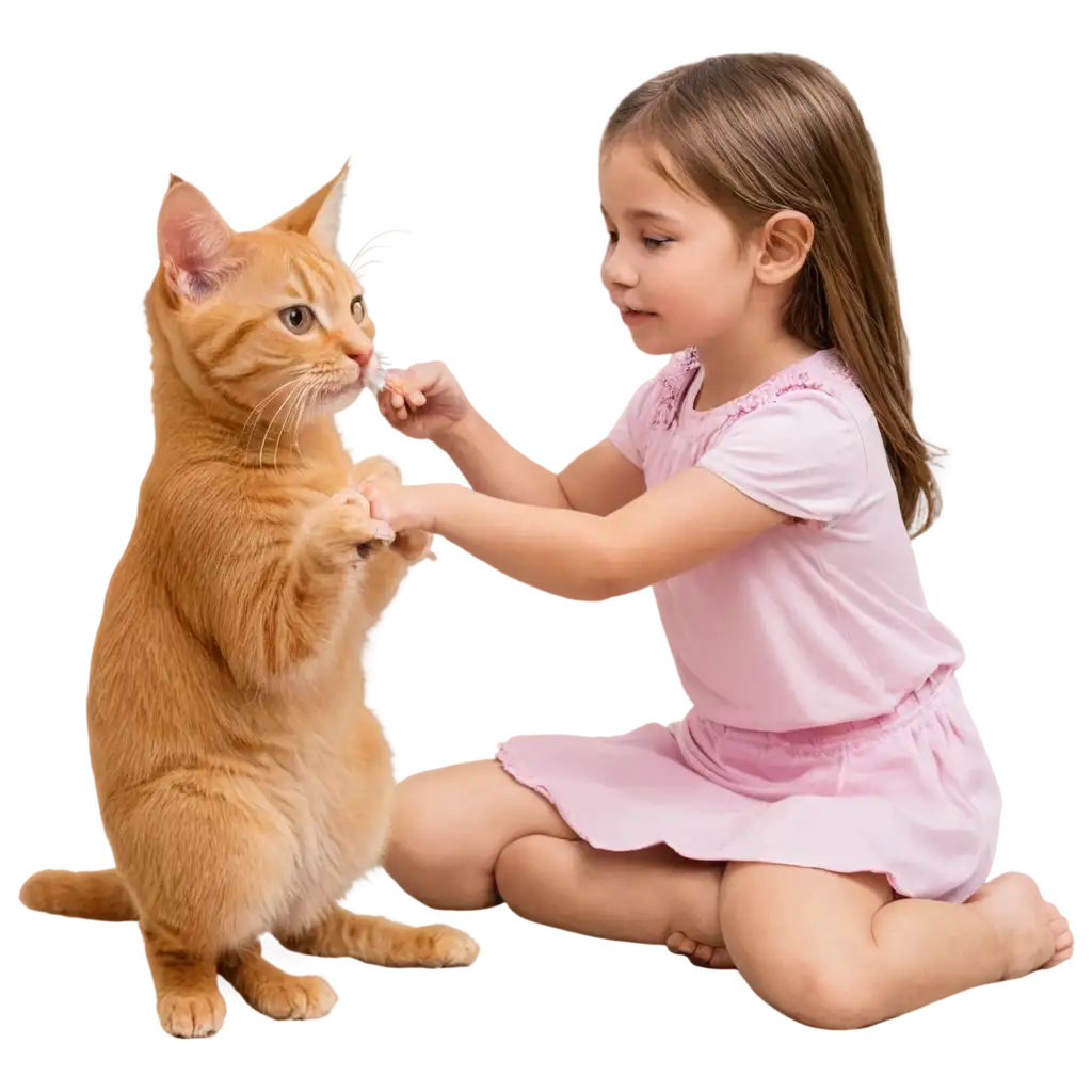 Yellow-Cat-Playing-with-Little-Girl-PNG-Image-Perfect-for-Creative-Projects-and-Designs