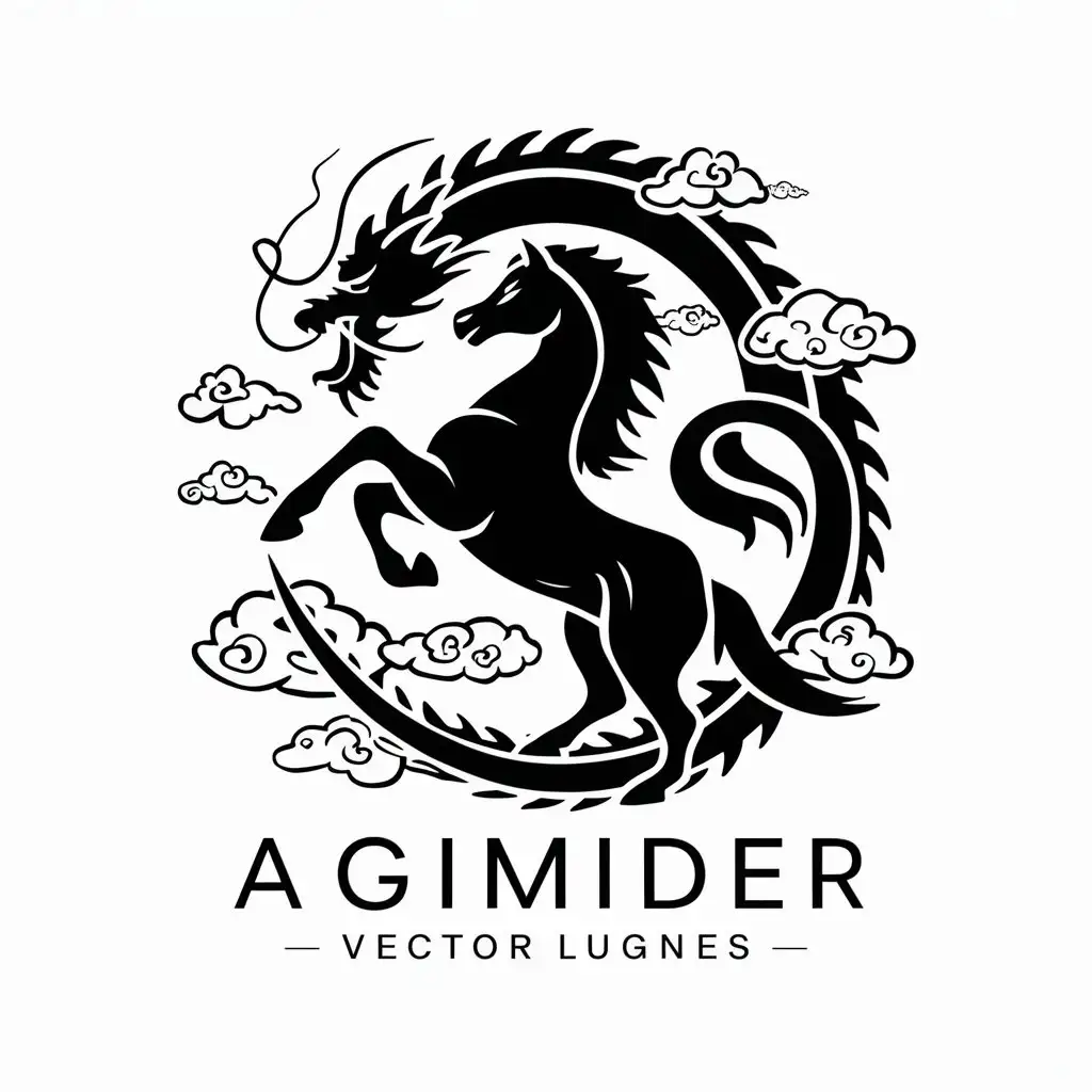 LOGO-Design-for-AGimider-Powerful-Black-Stallion-and-Dragon-with-Clouds