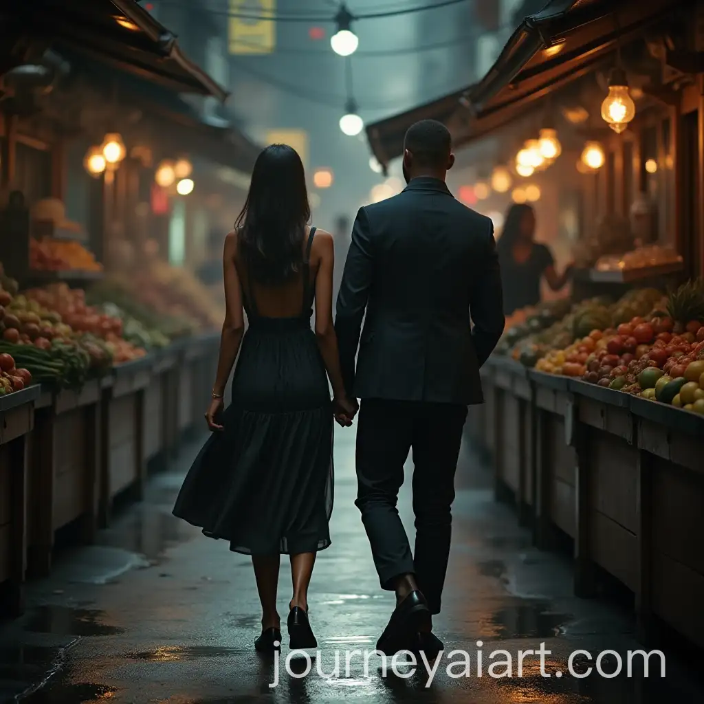 Dystopian-Future-Market-Stroll-Italian-Woman-and-Jamaican-Man-in-Midi-Dress
