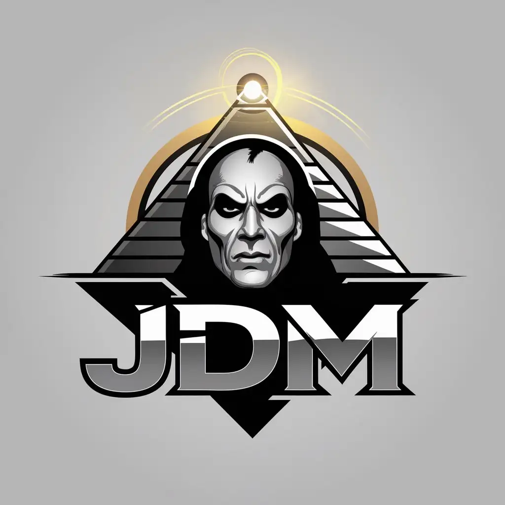 LOGO Design For JDM Modern Vendetta Mask with Pyramid and Glowing Sphere