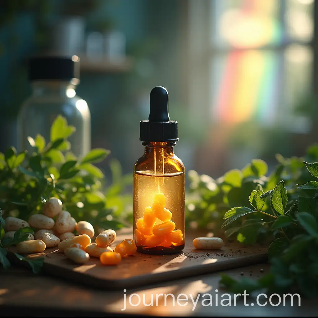 Medicine-Bottle-Surrounded-by-Herbs-in-a-Vibrant-Lab-Setting