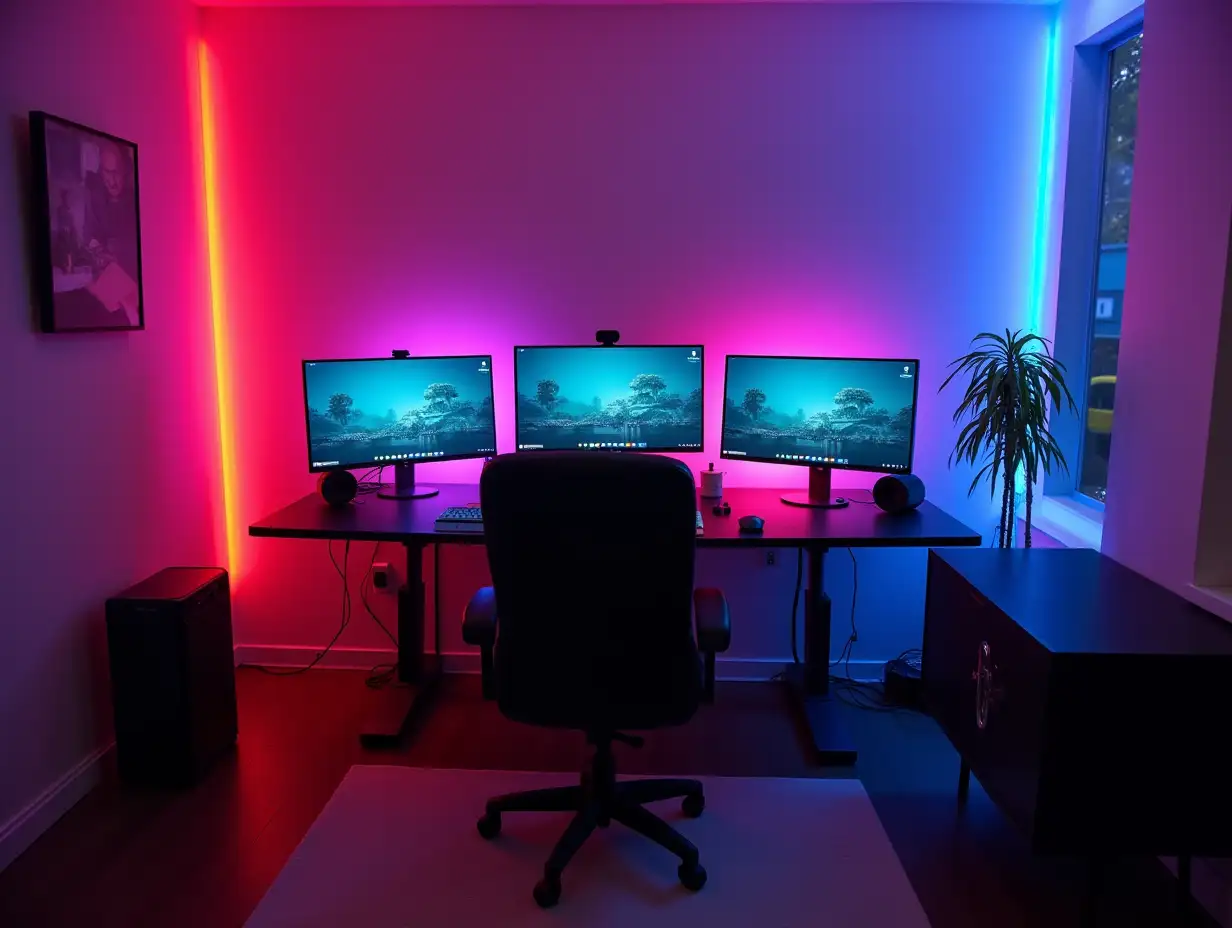 colorful rgb light room setup of youtuber without chair