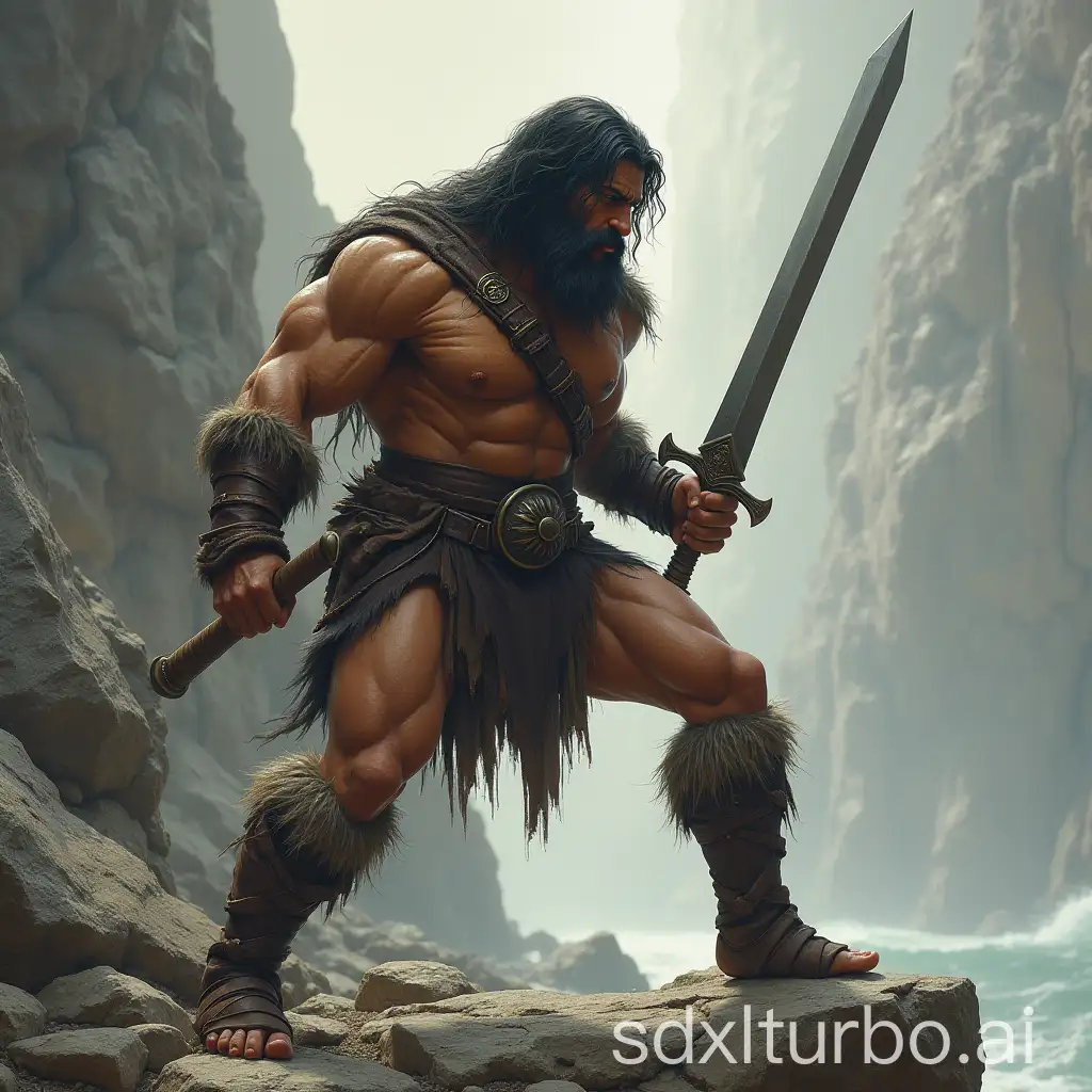 Conan-the-Barbarian-Training-with-Sword-on-Rocky-Terrain