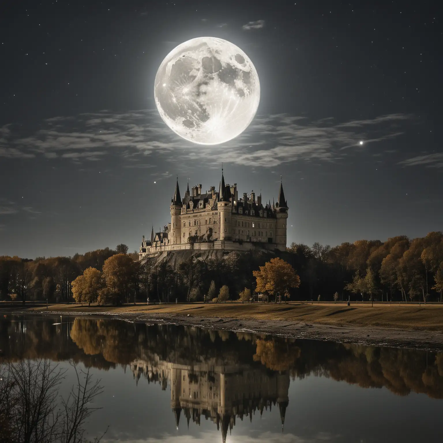 Moon Castle Illuminated in Starlit Night