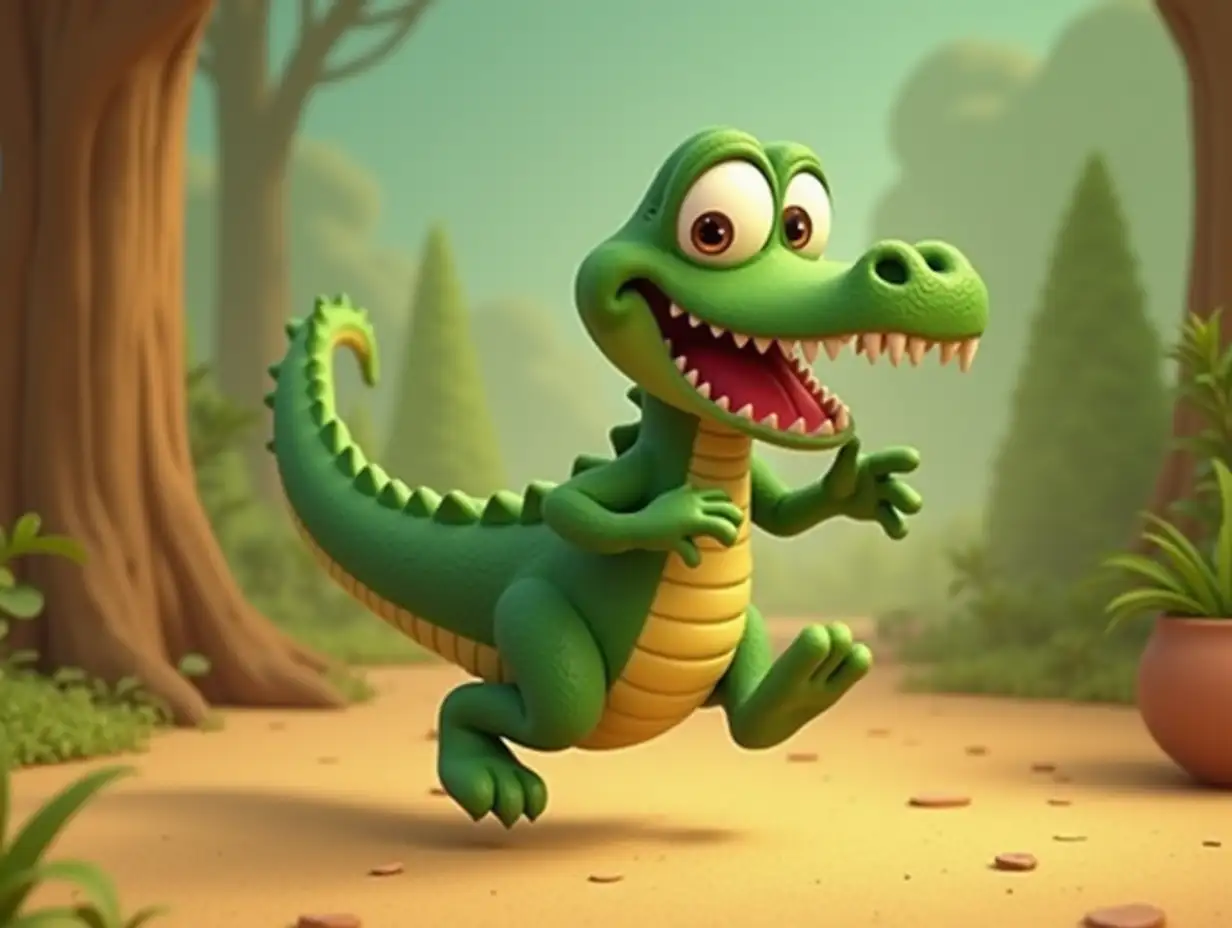 Funny little crocodilo dancing jumping 3D animation disney inspired