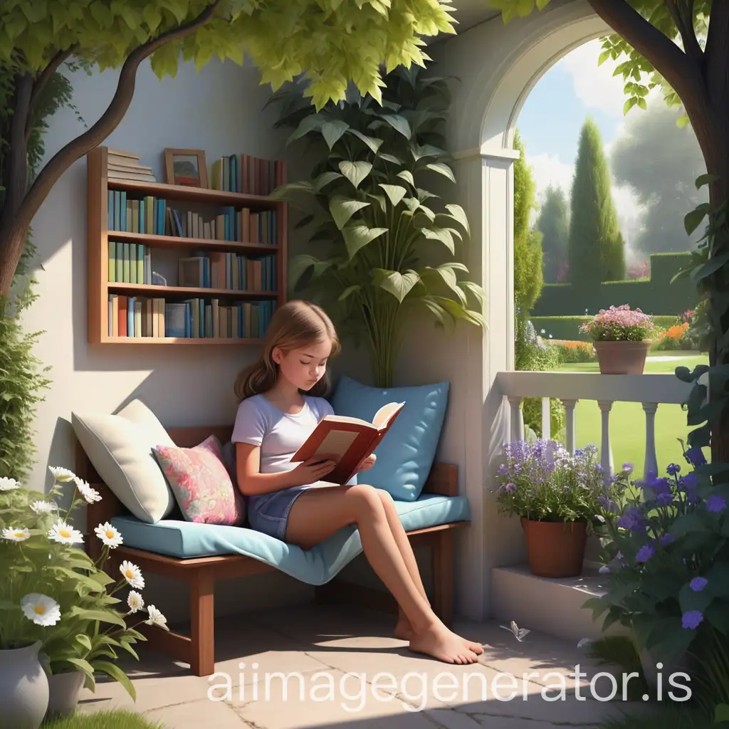 Girl-Reading-in-a-Peaceful-Garden-or-Library-Corner