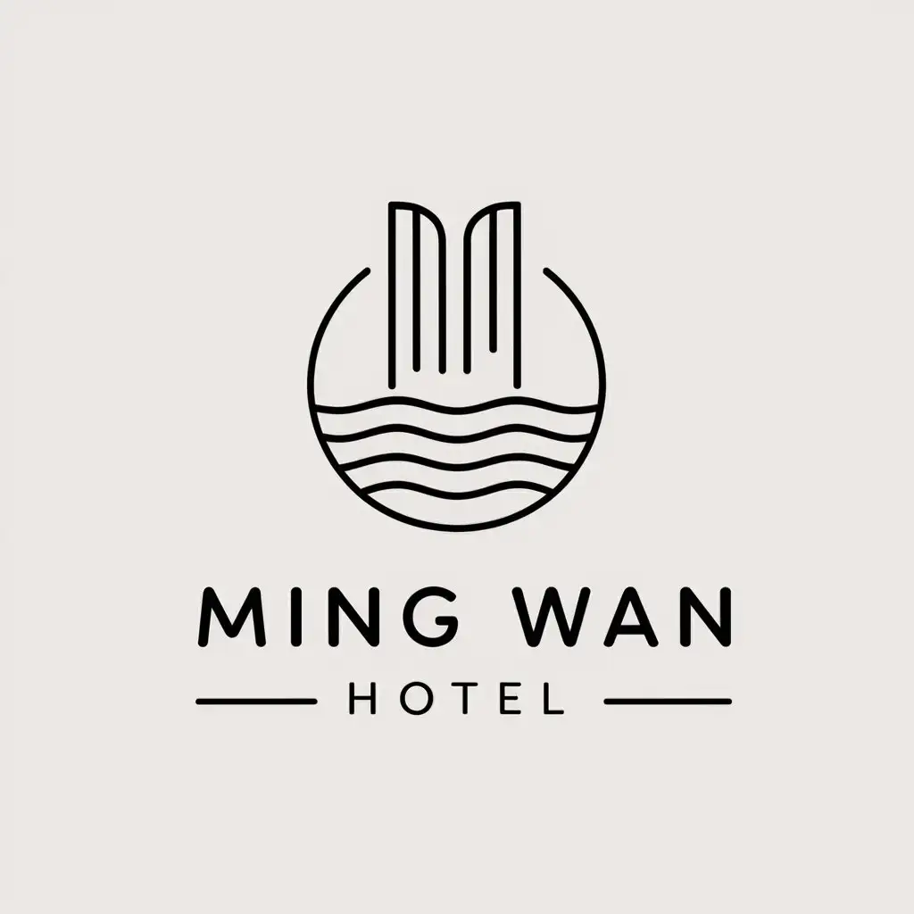 a vector logo design,with the text "Ming Wan Hotel", main symbol:waterfall hotel,Minimalistic,be used in Real Estate industry,clear background