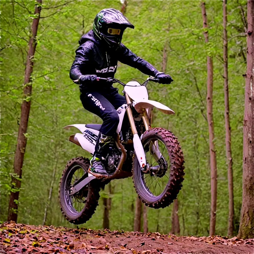 Dynamic-PNG-Image-Rilla-Riding-a-Dirtbike-in-the-Woods-Performing-a-Wheelie