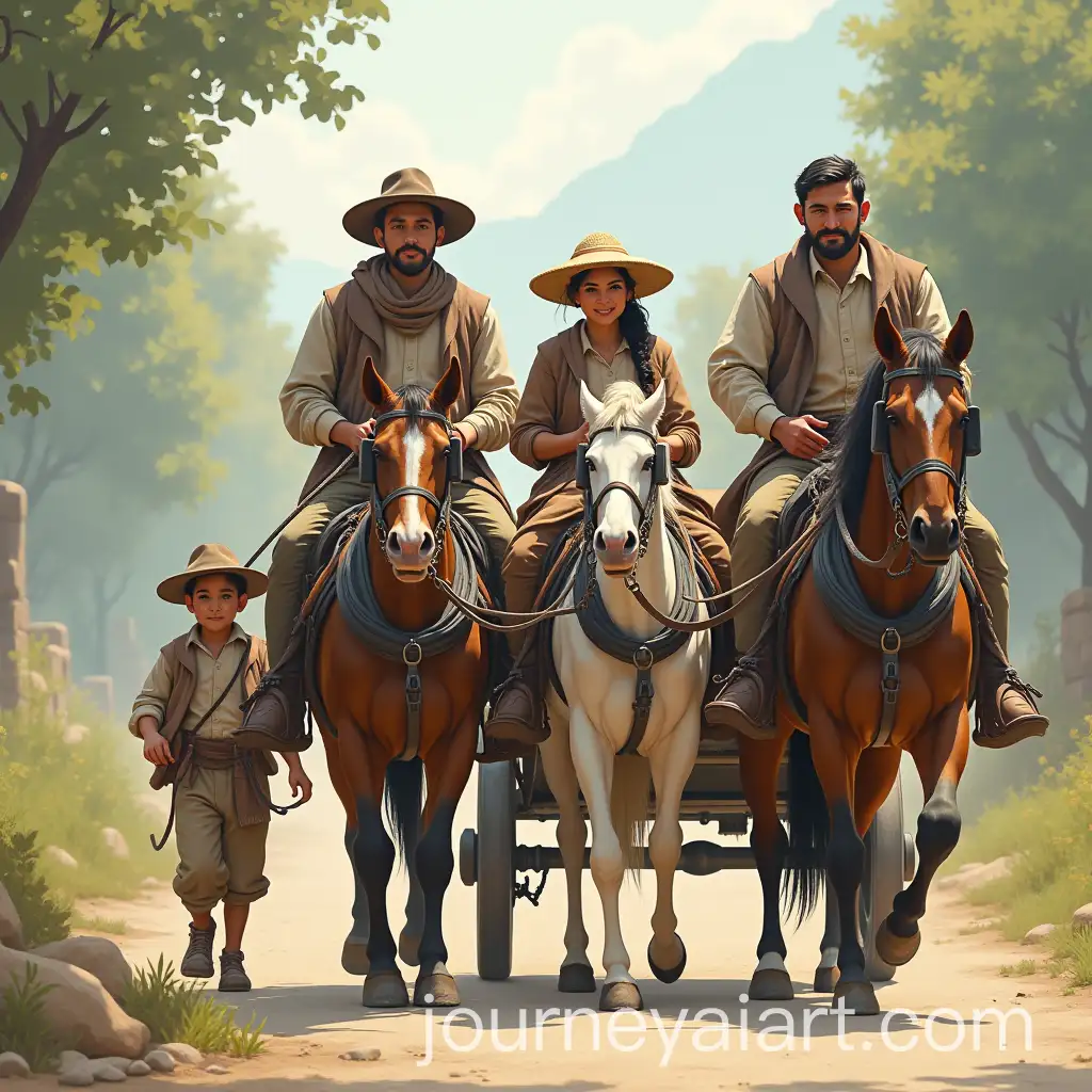 Family-Leading-a-Horse-Cart-Through-a-Countryside-Path