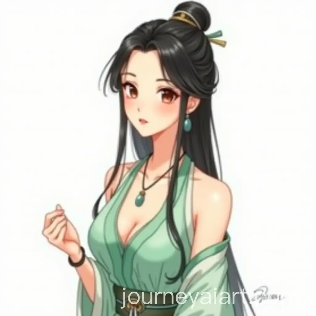 Elegant-Chinese-Xianxia-Fantasy-Woman-in-Jade-Green-Hanfu-with-Silver-and-Jade-Accessories