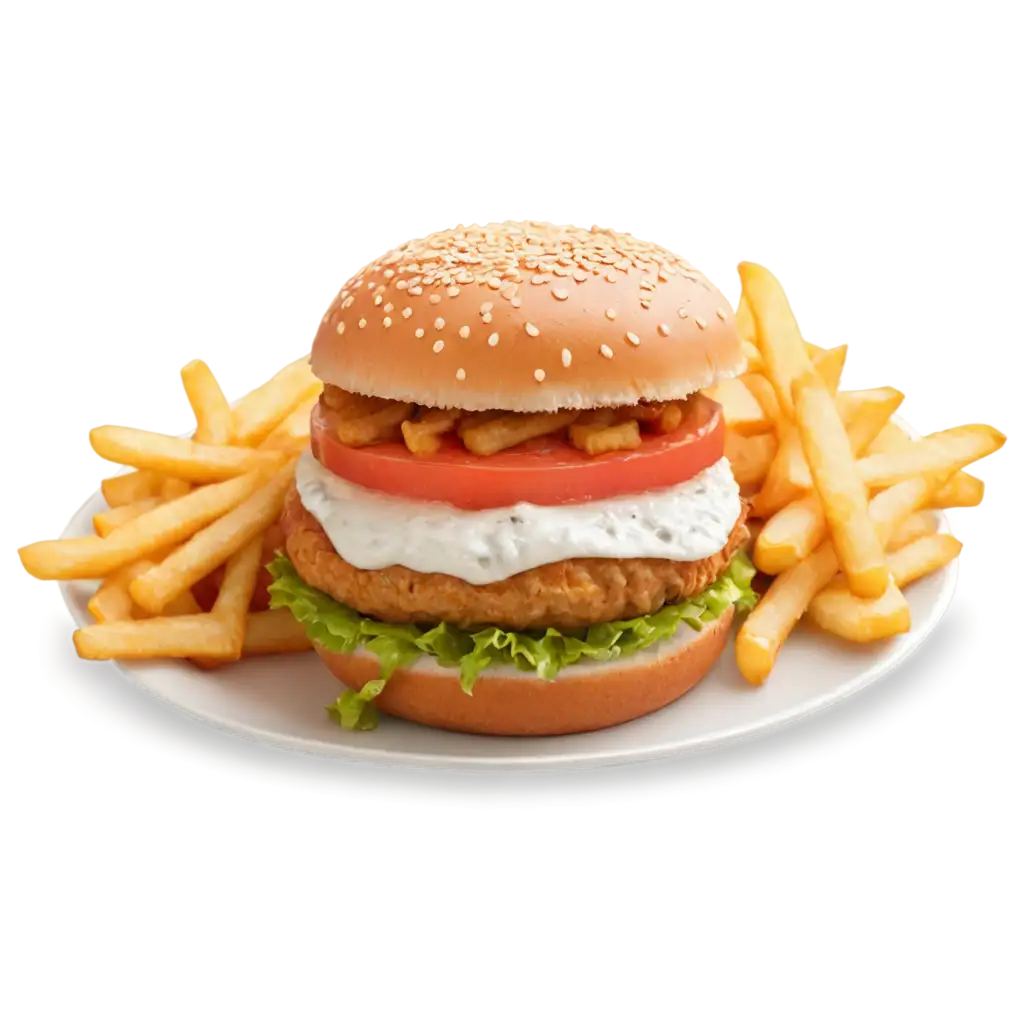 Delicious-Chicken-ZINGER-Burger-with-French-Fries-PNG-Image-Crisp-Visual-Representation