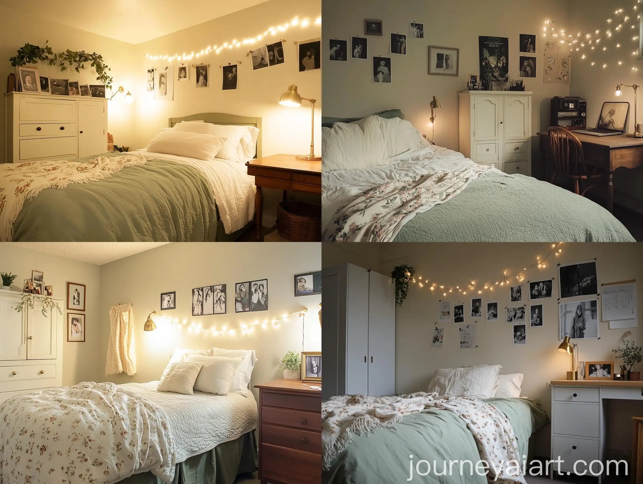 Tranquil-Student-Bedroom-with-Green-Bed-and-Vintage-Desk