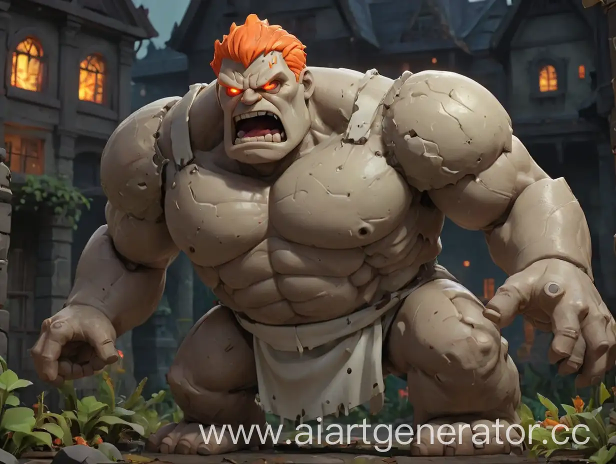 Fiery-Golem-Confronts-Hero-in-Dark-Garden