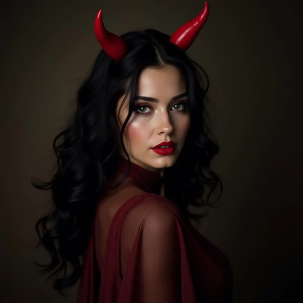 Romanian woman dark hair in devil costume