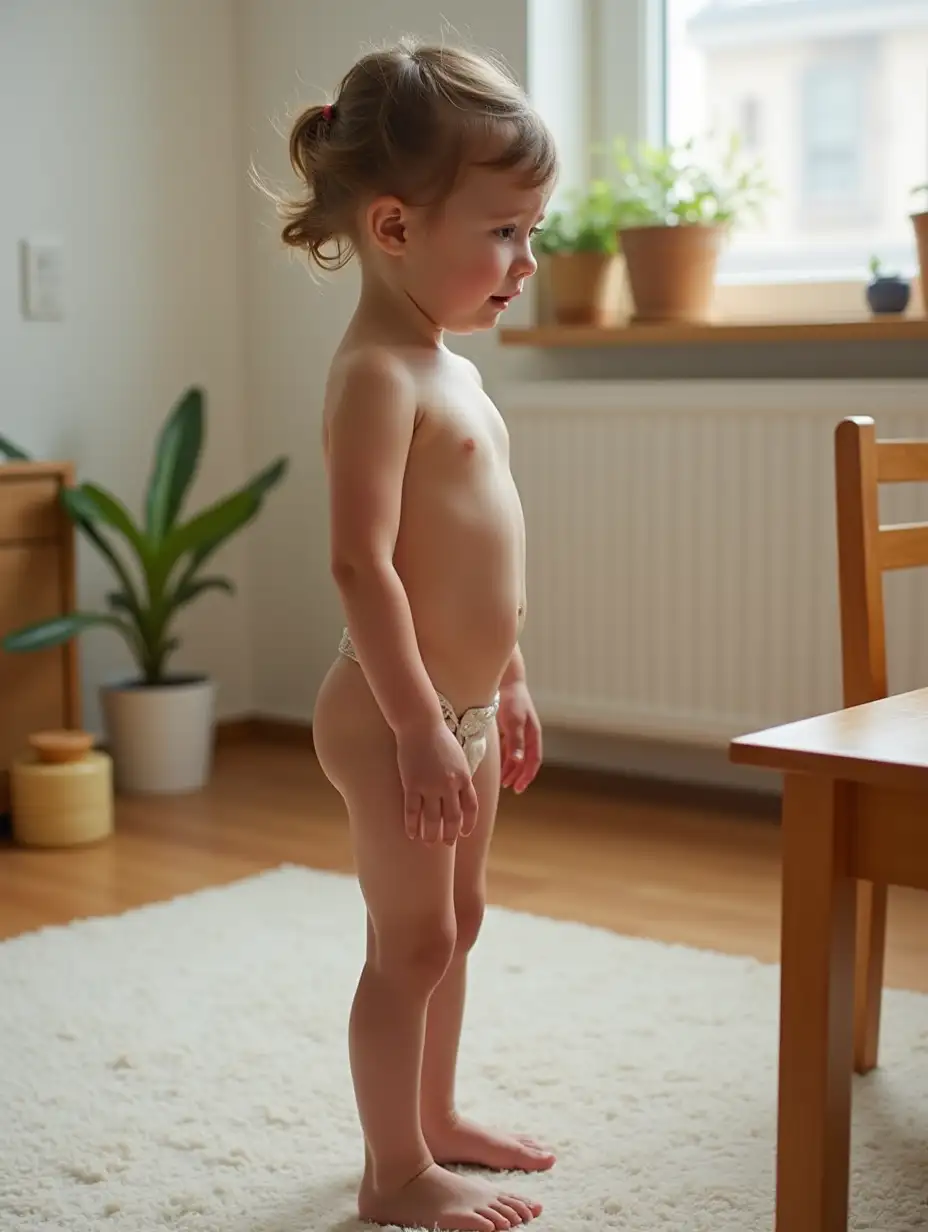 Skinny-Little-Girl-Crying-in-Bright-Playroom-While-Bending-Over-Low-Wooden-Table