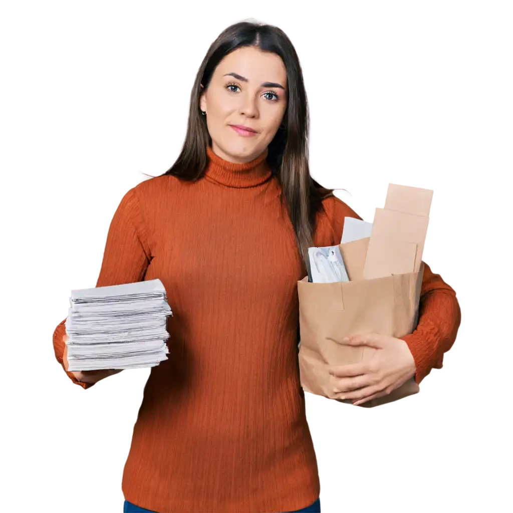 Professional-PNG-Image-A-Lady-Holding-a-Pile-of-Papers