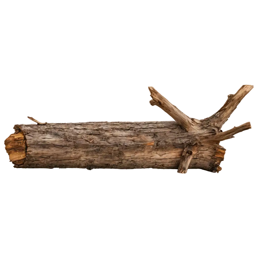 A wooden log isolated on a transparent background