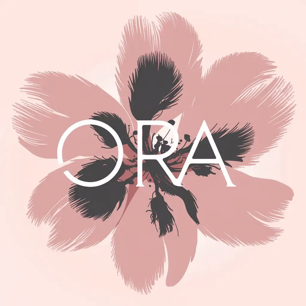 LOGO Design for Ora Soft Blush Pink Charcoal Gray with InkBrush Texture and Cherry Blossom Theme