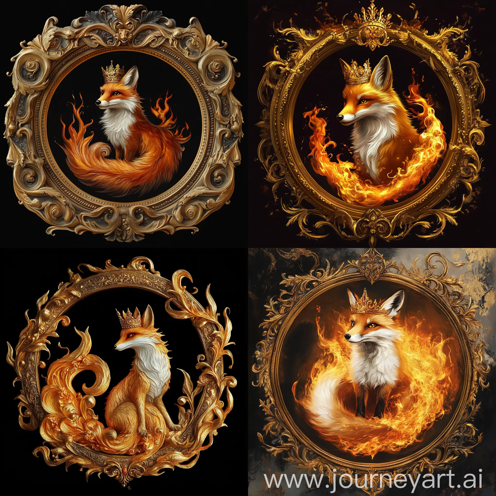 Regal-Fox-in-Majestic-Round-Frame-with-Flames-and-Gold-Accents