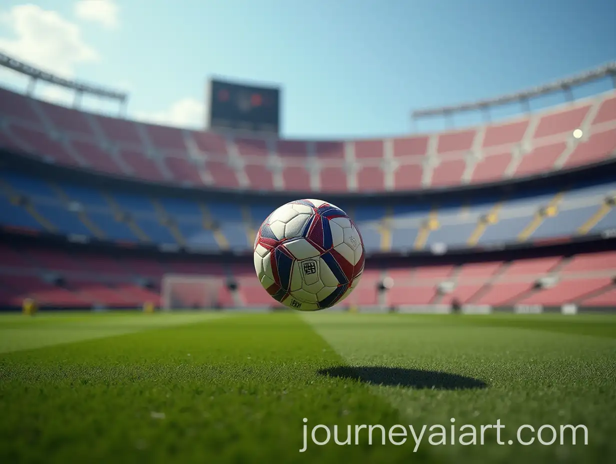 Soccer-Ball-in-MidAir-at-Camp-Nou-Stadium-During-a-Match