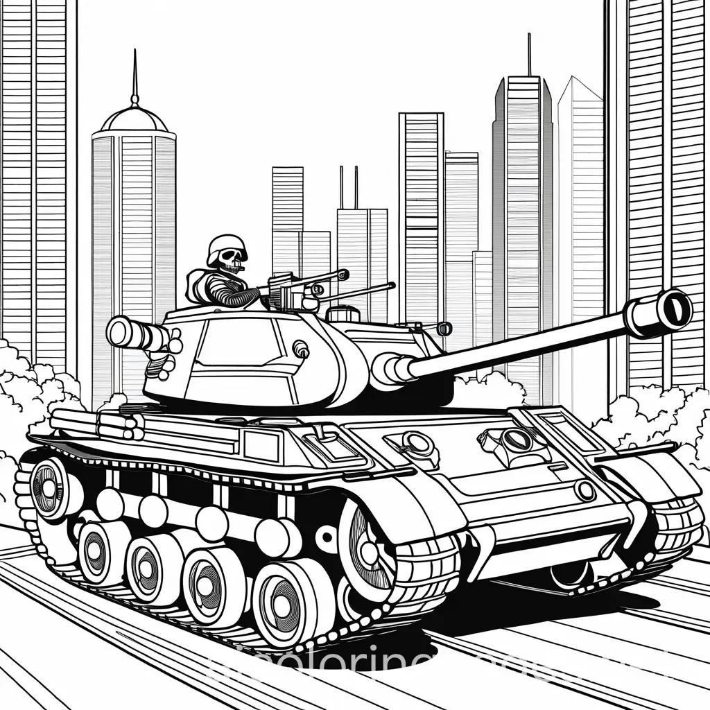 ChildFriendly-Army-Skeleton-with-Tank-Coloring-Page