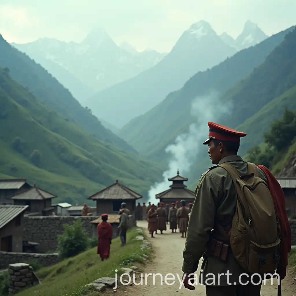 1950s-Nepal-Himalayan-Village-with-Returning-Gurkha-Soldier-and-Buddhist-Monk