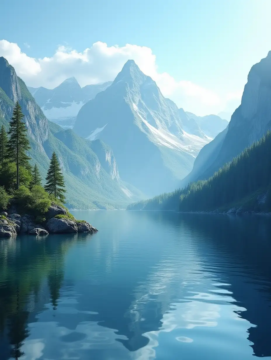 Mountain and water scenery, realistic, photography