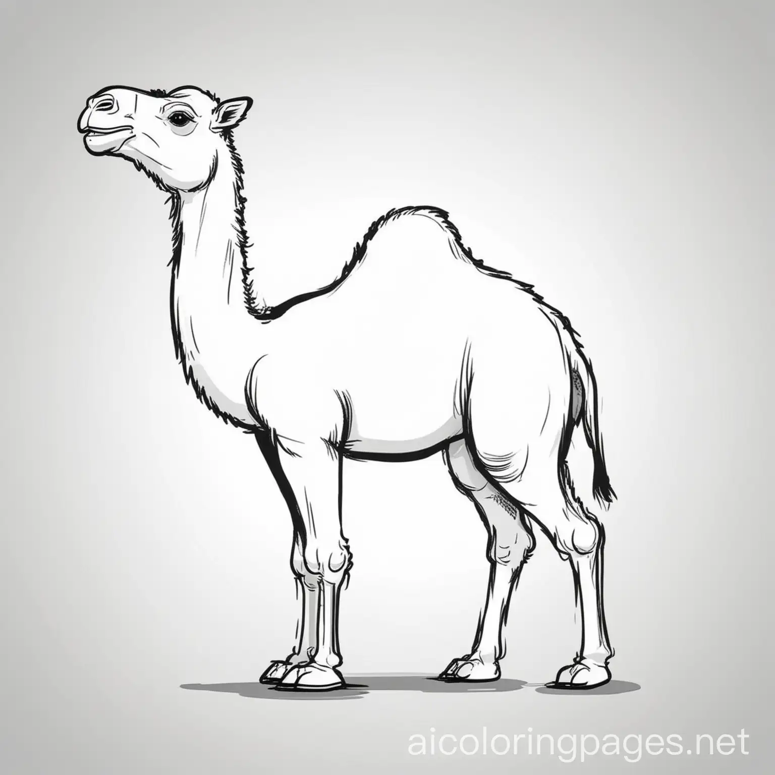 smile cute camel without background side view, Coloring Page, black and white, line art, white background, Simplicity, Ample White Space. The background of the coloring page is plain white to make it easy for young children to color within the lines. The outlines of all the subjects are easy to distinguish, making it simple for kids to color without too much difficulty, Coloring Page, black and white, line art, white background, Simplicity, Ample White Space. The background of the coloring page is plain white to make it easy for young children to color within the lines. The outlines of all the subjects are easy to distinguish, making it simple for kids to color without too much difficulty