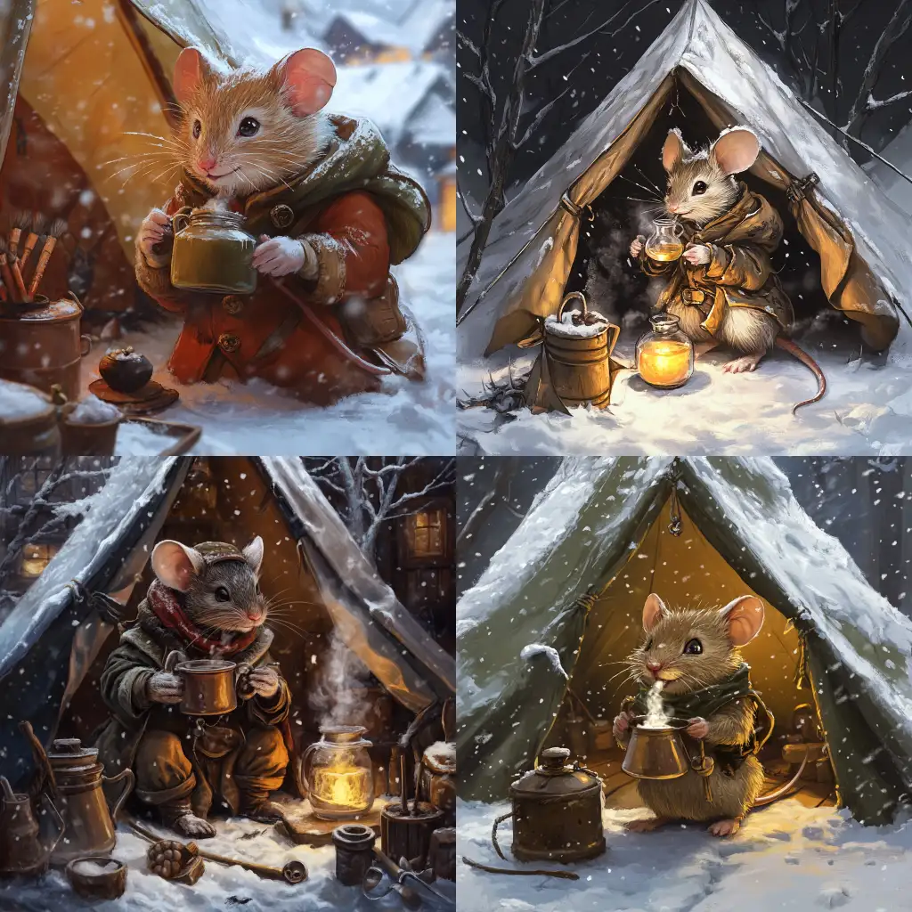 Alchemist-mouse-brewing-potionsAlchemist-Artificer-Mouse-Brewing-Potions-in-a-Snowy-Tent