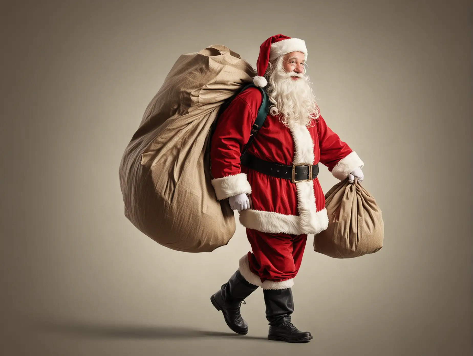 Santa Claus Joyfully Carrying a Sack Full of Presents