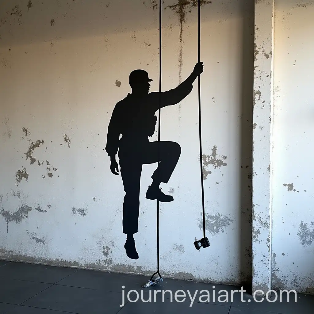 Military-Soldier-Silhouette-Climbing-Rope-on-Graffiti-Wall-in-Black-and-White