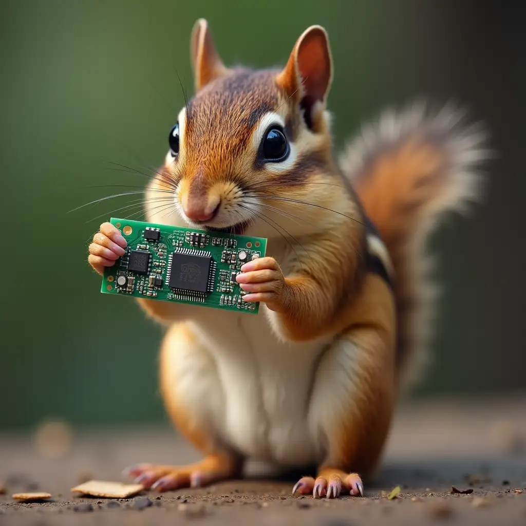 Curious-Chipmunk-with-Integrated-Circuit-Chip