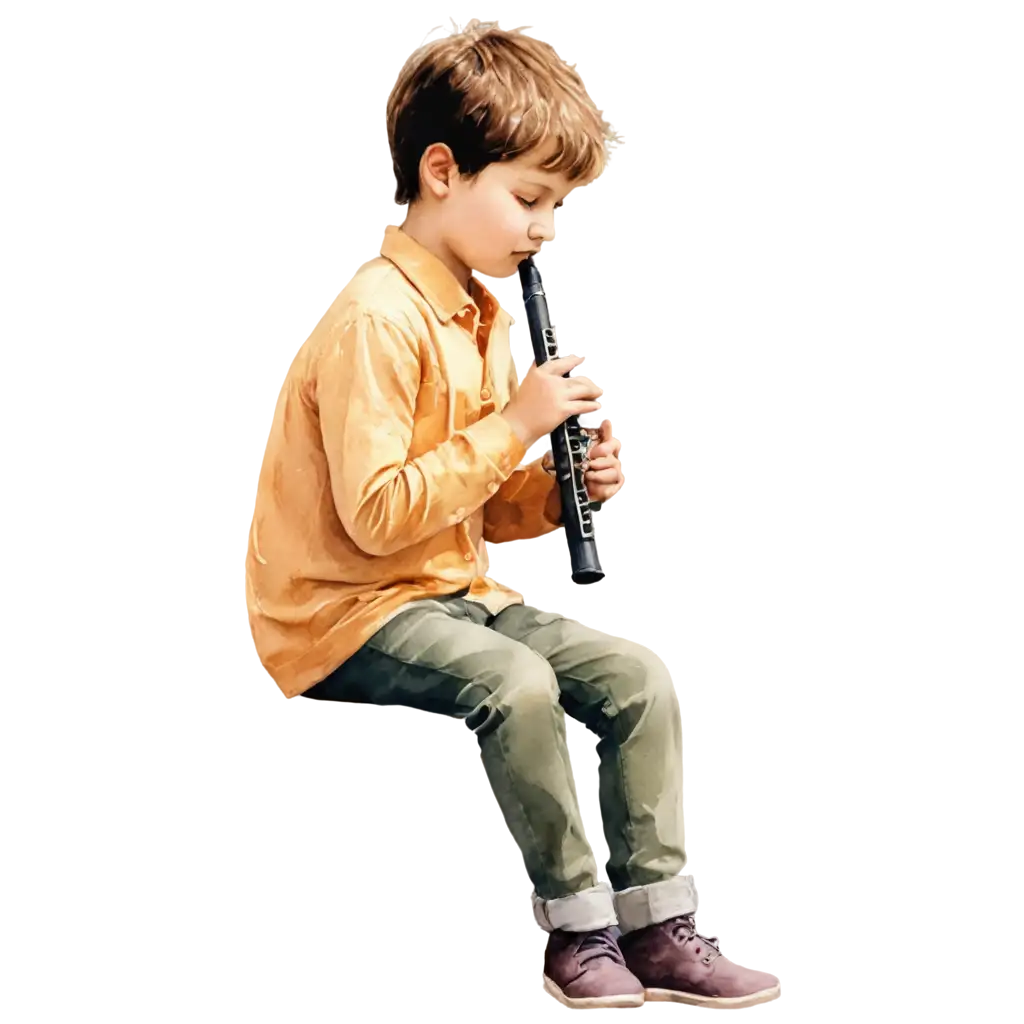 Watercolor-PNG-Image-of-a-Child-Playing-a-Recorder-Artistic-and-Educational-Illustration