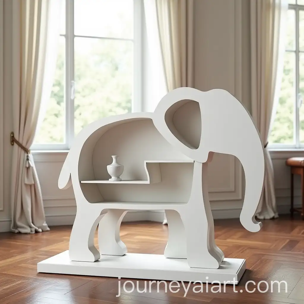 Wooden-ElephantShaped-Gift-Shelf-in-Classical-Living-Room