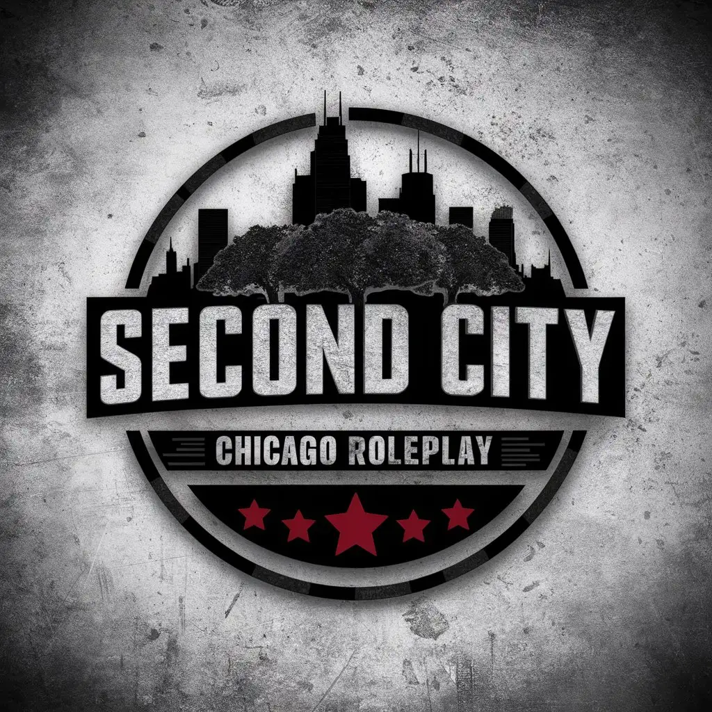 LOGO Design For Second City Chicago Roleplay Concrete and Rusty Look with Chicago Cityscape and Red Stars